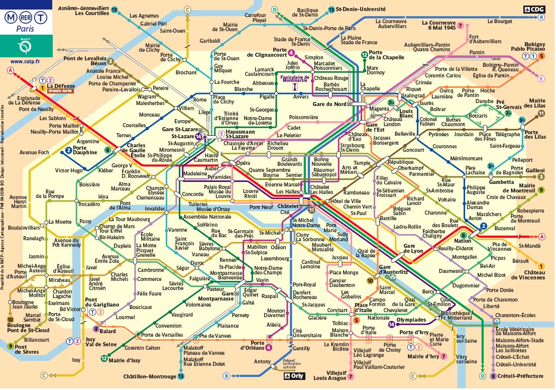 Paris metro and RER plan
